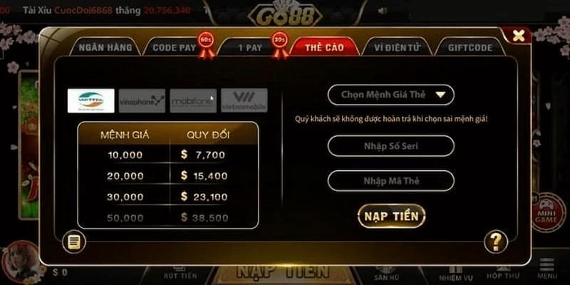 Phương thức Nạp tiền GO88 hiệu quả và nhanh chóng